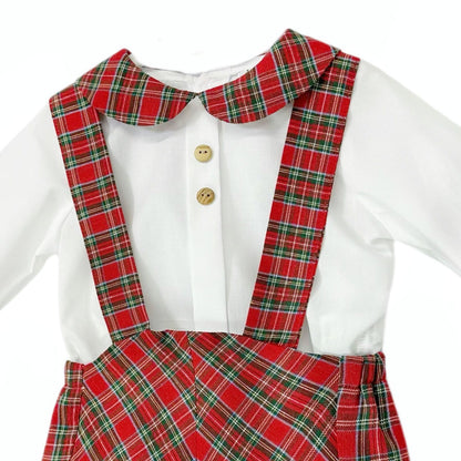 *SALE* Baby Boy Red Tartan Strap Shorts with Shirt "MYDB2491"