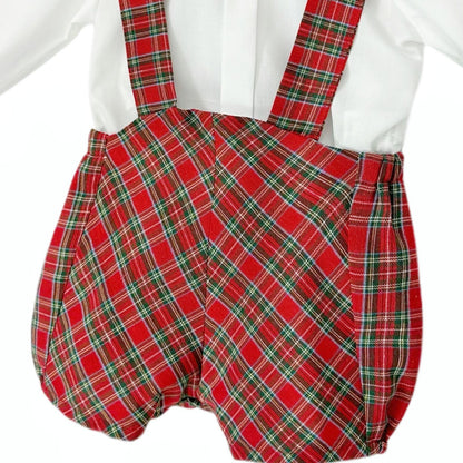 *SALE* Baby Boy Red Tartan Strap Shorts with Shirt "MYDB2491"