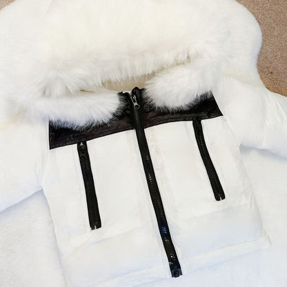 *SALE* Baby Boy White Puffer Coat with Faux Fur Hood "MYD451"