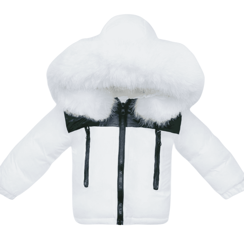 *SALE* Baby Boy White Puffer Coat with Faux Fur Hood "MYD451"