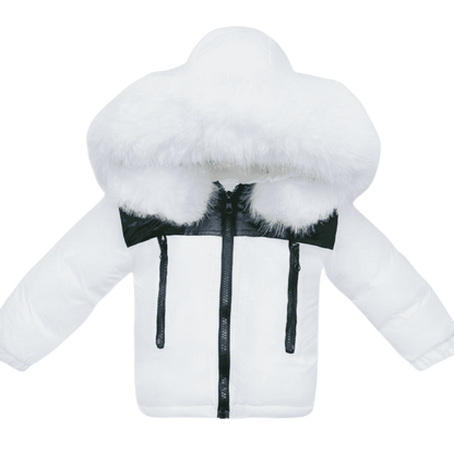 *SALE* Baby Boy White Puffer Coat with Faux Fur Hood "MYD451"