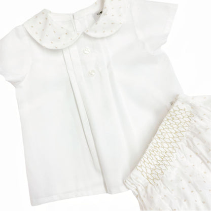 *SALE* Baby Boy White/Sand Plumetis Jam Pants with Top "MYD2460"