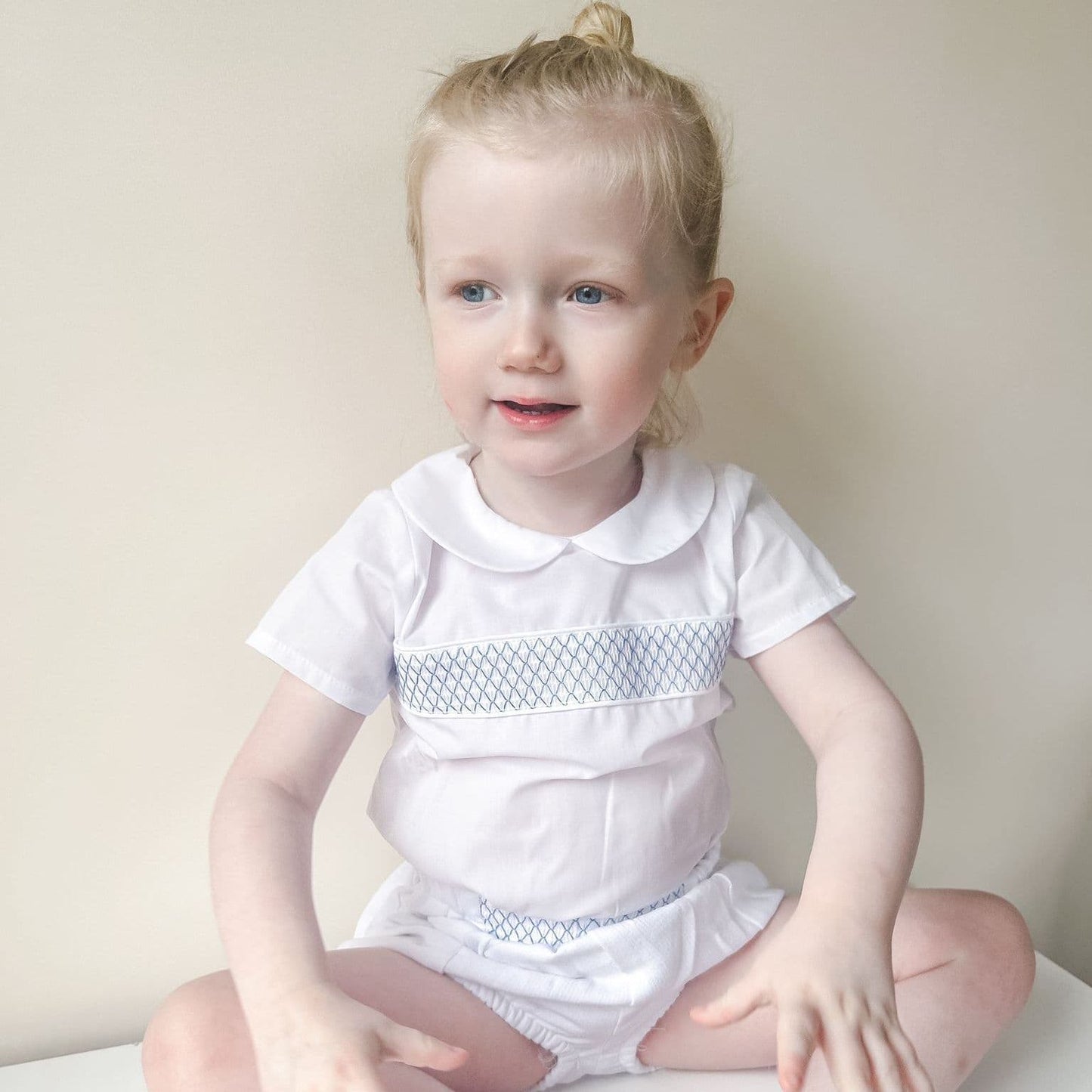 *SALE* Baby Boy White Smocked Outfit Shorts with Top "MYD2457"
