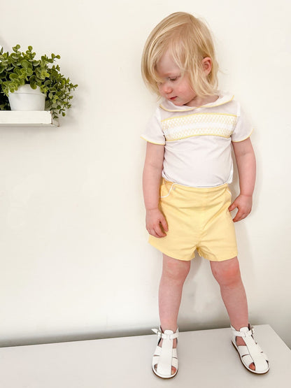 *SALE* Baby Boy Yellow Shorts with Smocked Shirt "MYD2324Y"