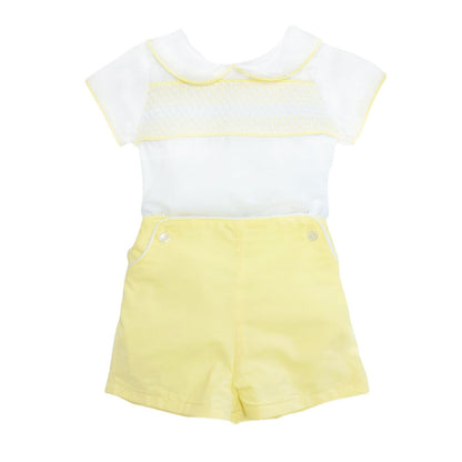 *SALE* Baby Boy Yellow Shorts with Smocked Shirt "MYD2324Y"
