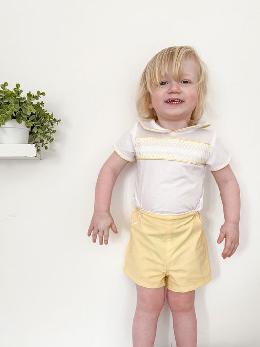 *SALE* Baby Boy Yellow Shorts with Smocked Shirt "MYD2324Y"