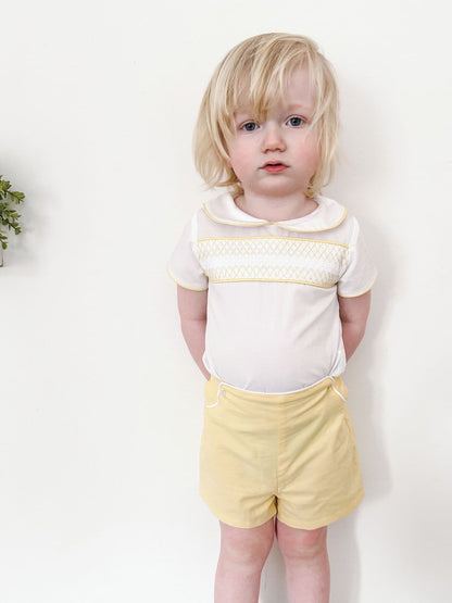 *SALE* Baby Boy Yellow Shorts with Smocked Shirt "MYD2324Y"