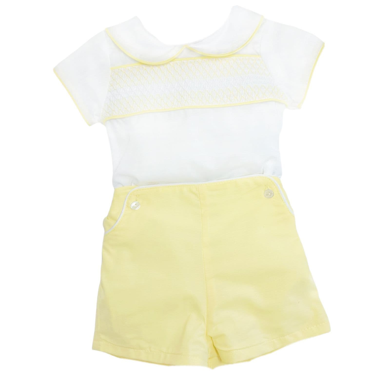 *SALE* Baby Boy Yellow Shorts with Smocked Shirt "MYD2324Y"
