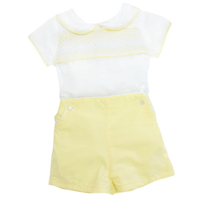 *SALE* Baby Boy Yellow Shorts with Smocked Shirt "MYD2324Y"