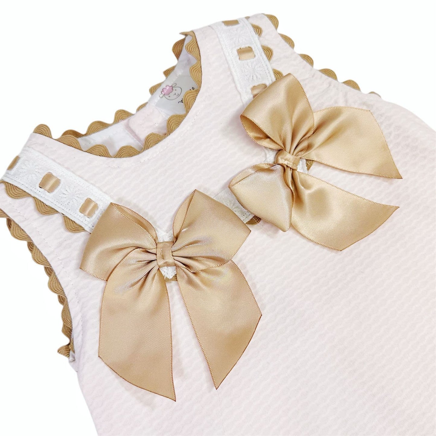 *SALE* Baby Girl Beige Bow Waffle Dress with White Fur Bottom "8612 Beige"