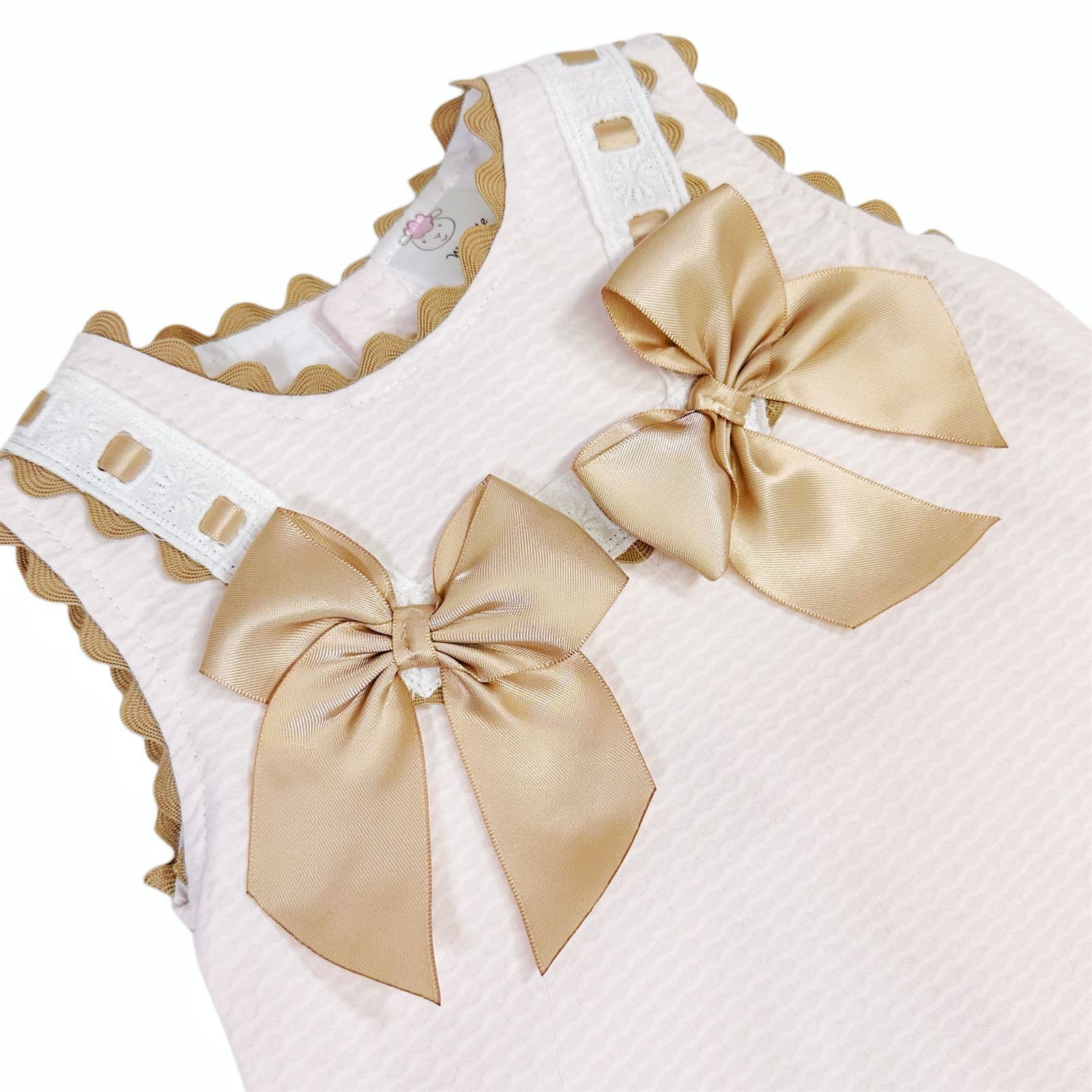 *SALE* Baby Girl Beige Bow Waffle Dress with White Fur Bottom "8612 Beige"