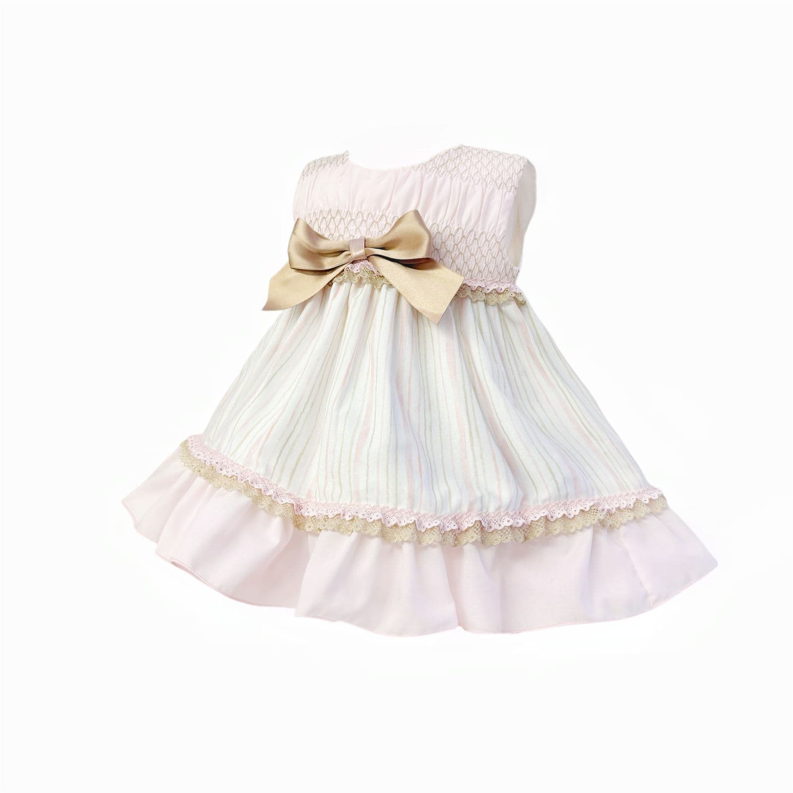 *SALE* Baby Girl Beige&Camel Smocked Puff Dress with Pants "MYD2483"