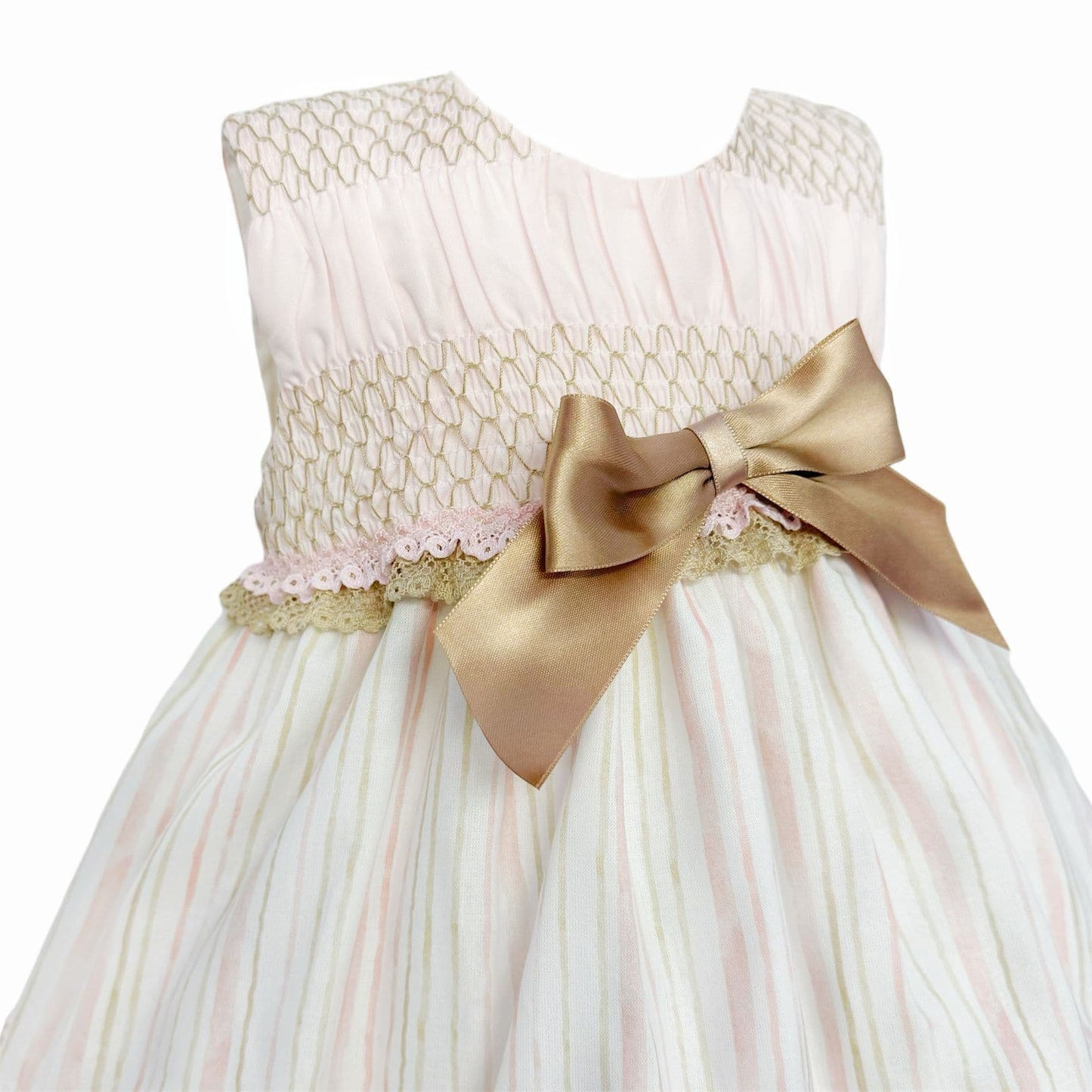 *SALE* Baby Girl Beige&Camel Smocked Puff Dress with Pants "MYD2483"