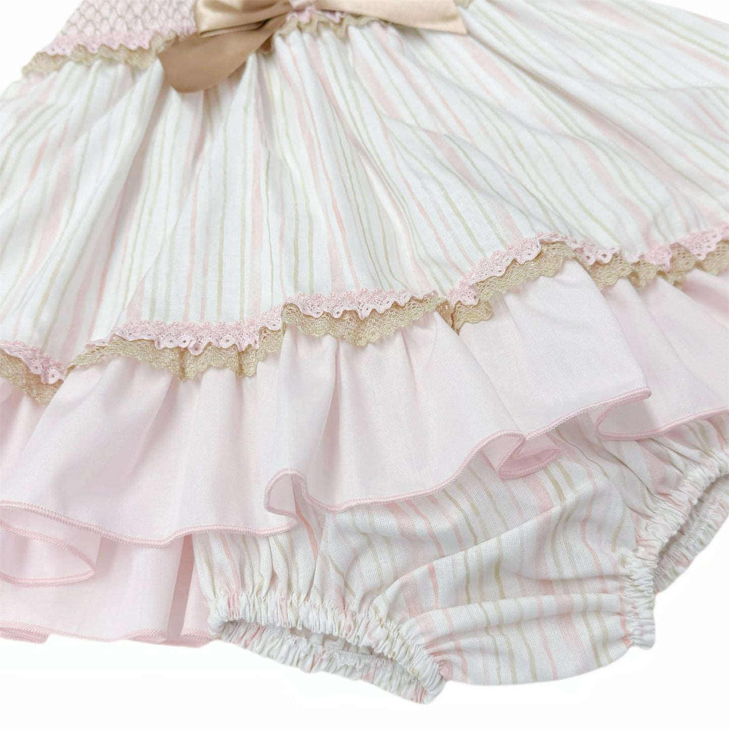 *SALE* Baby Girl Beige&Camel Smocked Puff Dress with Pants "MYD2483"