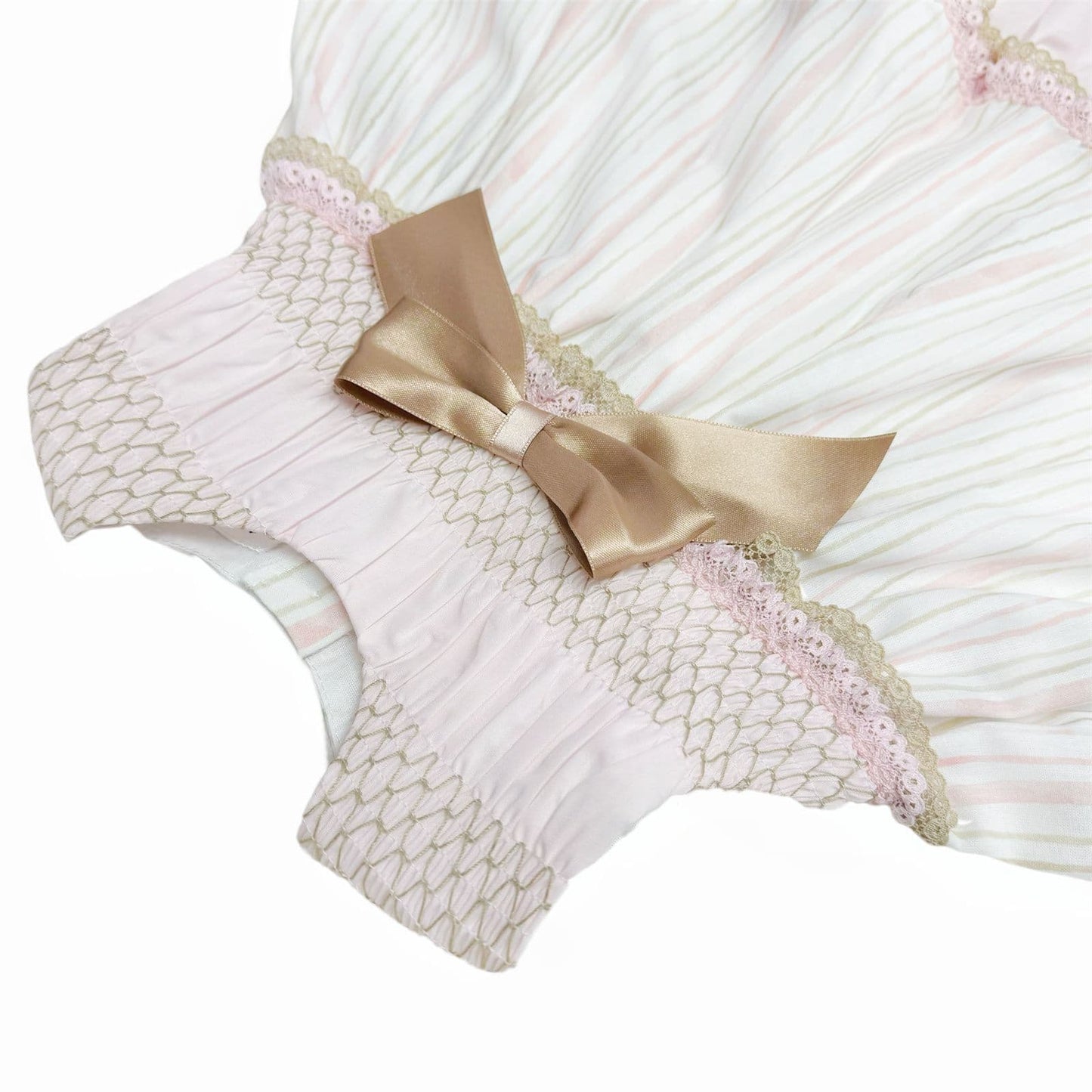 *SALE* Baby Girl Beige&Camel Smocked Puff Dress with Pants "MYD2483"