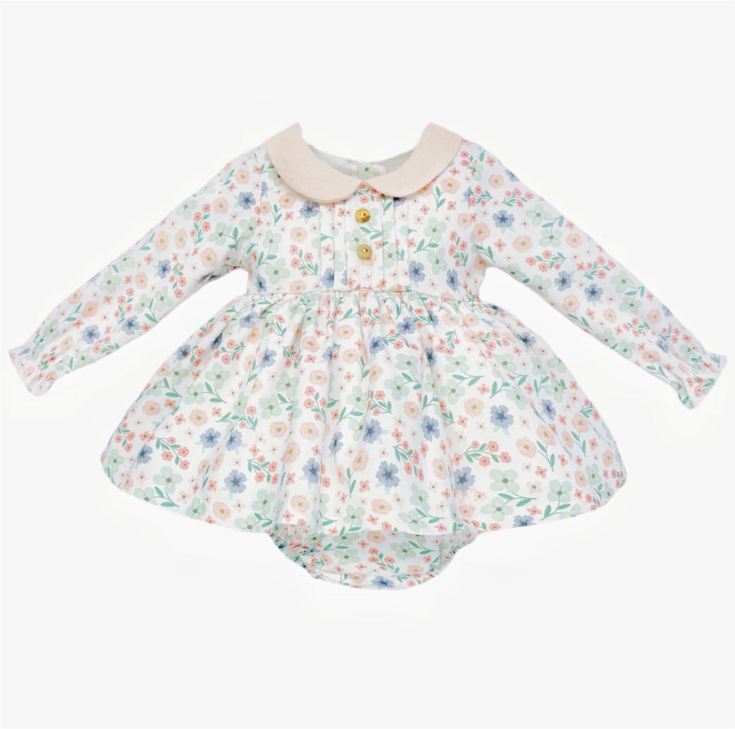SALE" Baby Girl Beige Floral Puff Ball Dress with Pants "MYD25226