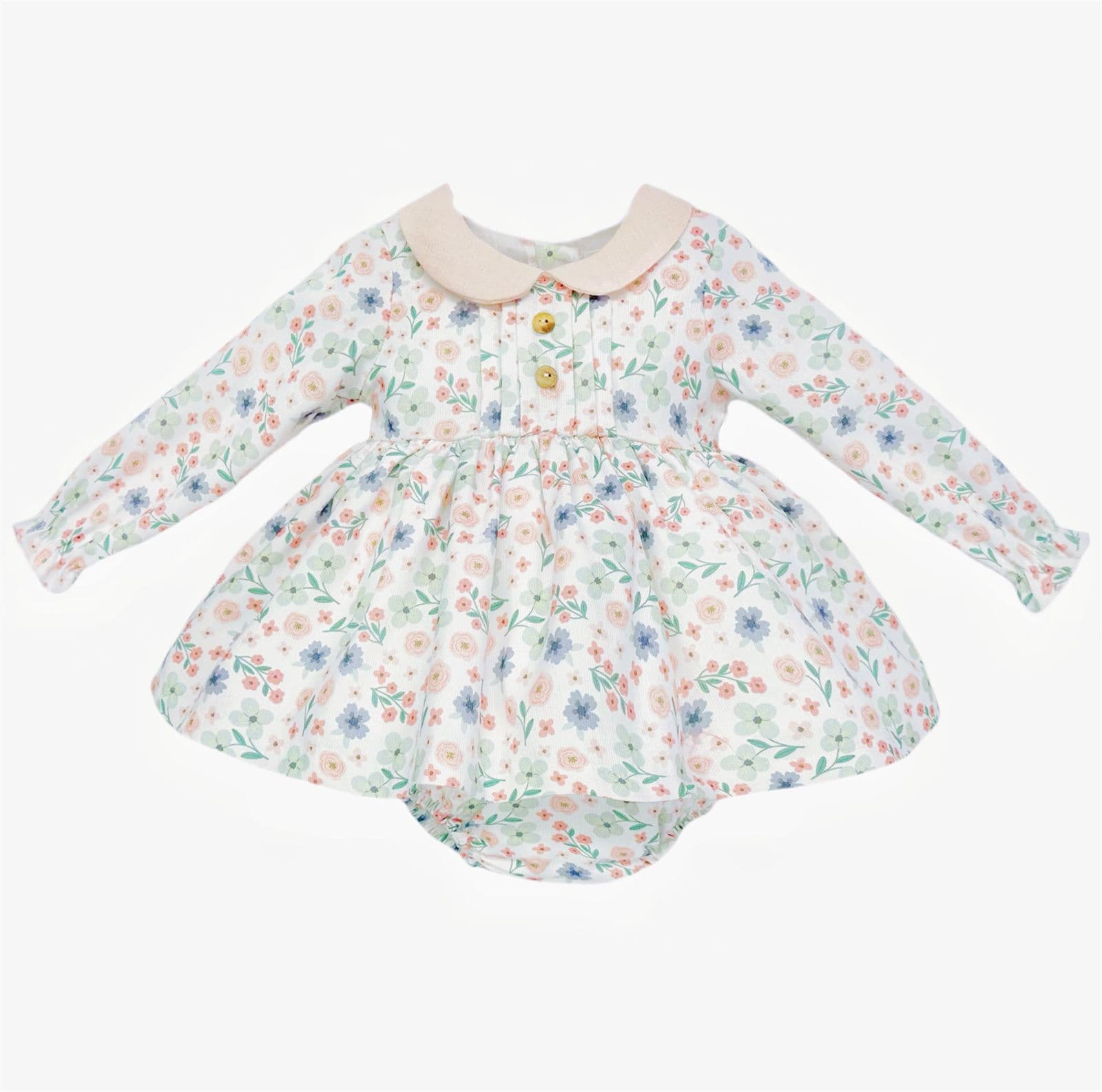 SALE" Baby Girl Beige Floral Puff Ball Dress with Pants "MYD25226