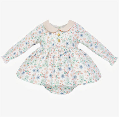 SALE" Baby Girl Beige Floral Puff Ball Dress with Pants "MYD25226