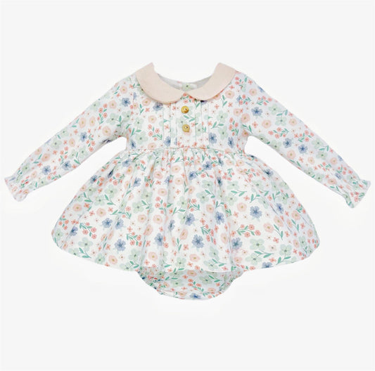 SALE" Baby Girl Beige Floral Puff Ball Dress with Pants "MYD25226