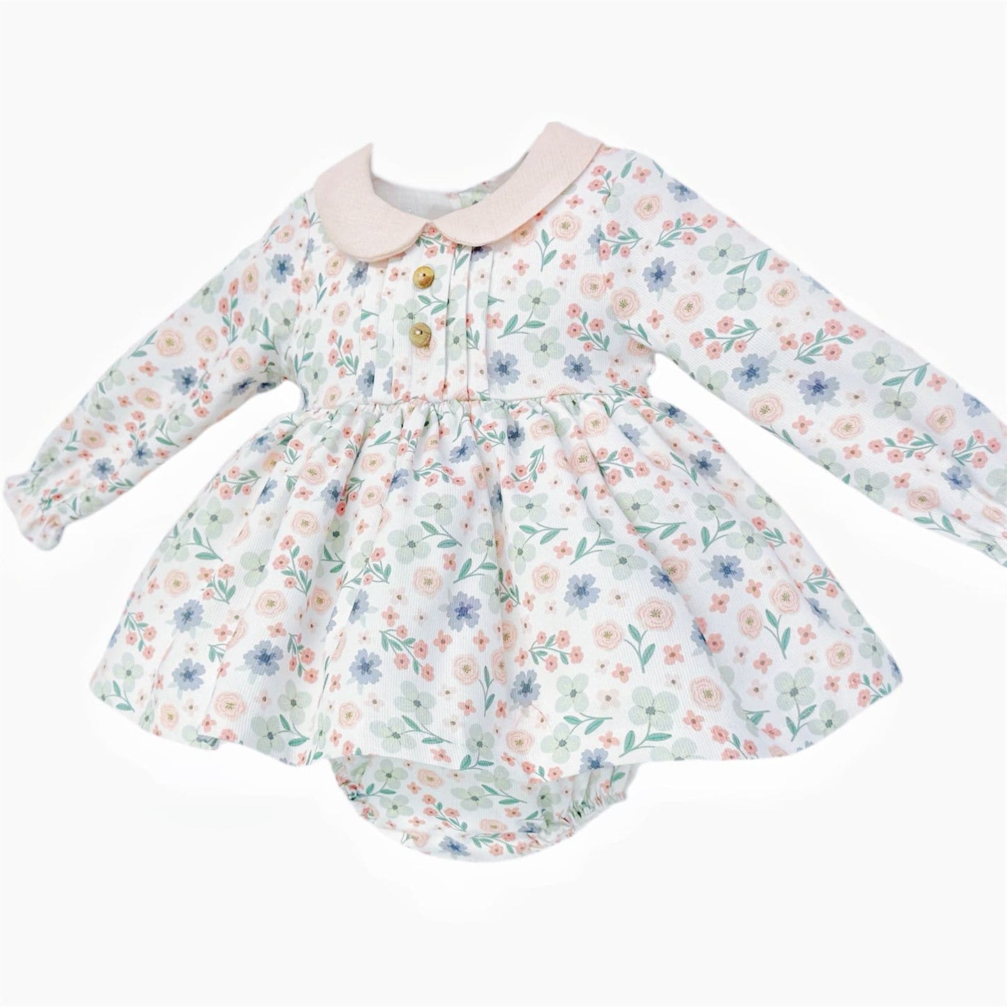 SALE" Baby Girl Beige Floral Puff Ball Dress with Pants "MYD25226
