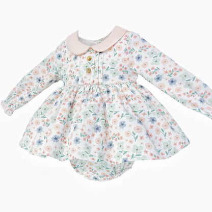 SALE" Baby Girl Beige Floral Puff Ball Dress with Pants "MYD25226