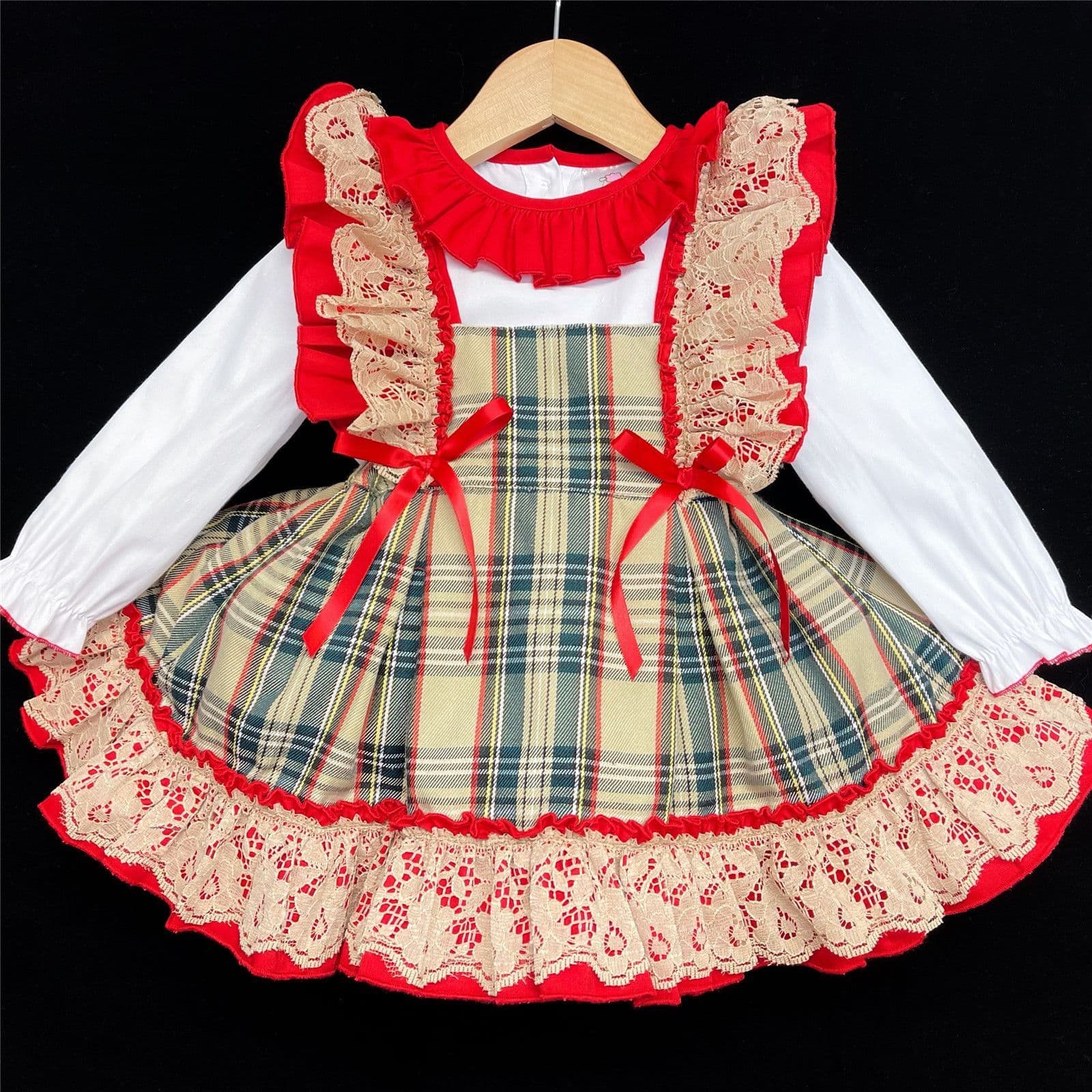 *SALE* Baby Girl Beige Tartan Pinafore with Blouse "2161 Beige"