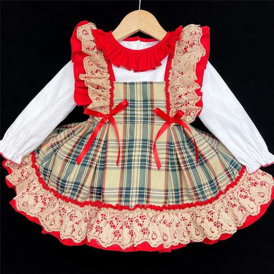 *SALE* Baby Girl Beige Tartan Pinafore with Blouse "2161 Beige"