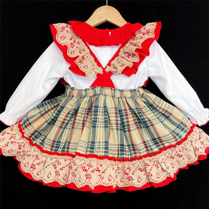 *SALE* Baby Girl Beige Tartan Pinafore with Blouse "2161 Beige"