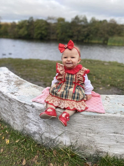 *SALE* Baby Girl Beige Tartan Pinafore with Blouse "2161 Beige"