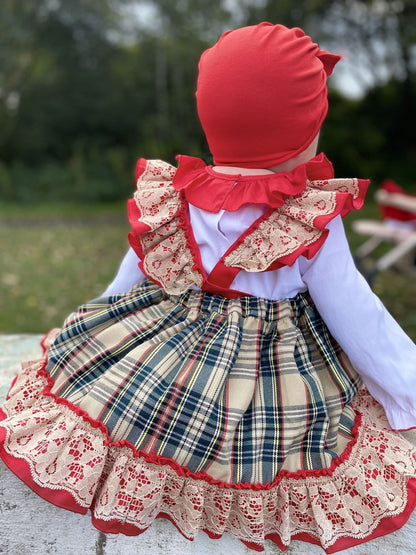*SALE* Baby Girl Beige Tartan Pinafore with Blouse "2161 Beige"