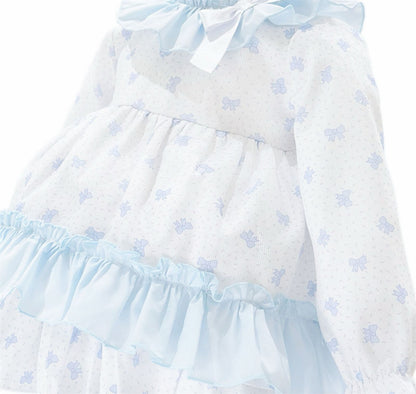 *SALE* Baby Girl Blue Bow Print Puff Ball Dress with Pants "MYD25215"
