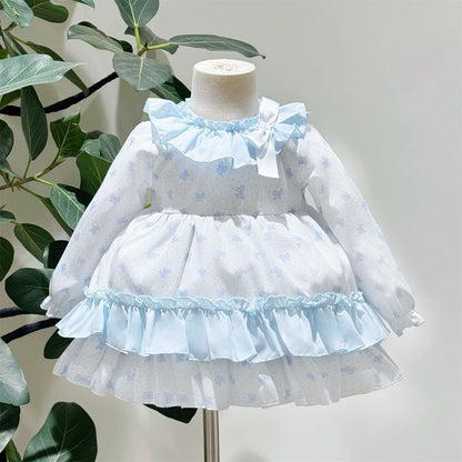 *SALE* Baby Girl Blue Bow Print Puff Ball Dress with Pants "MYD25215"