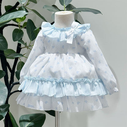 *SALE* Baby Girl Blue Bow Print Puff Ball Dress with Pants "MYD25215"