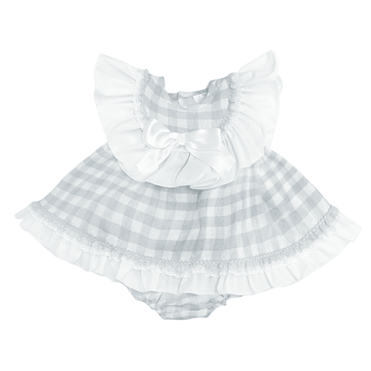 *SALE* Baby Girl Blue Checked Cotton Puff Ball Dress "MYD2466"