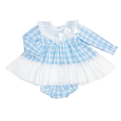 *SALE* Baby Girl Blue Checked Smock Collar Dress with Pants "MYDB2465B"