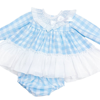 *SALE* Baby Girl Blue Checked Smock Collar Dress with Pants "MYDB2465B"