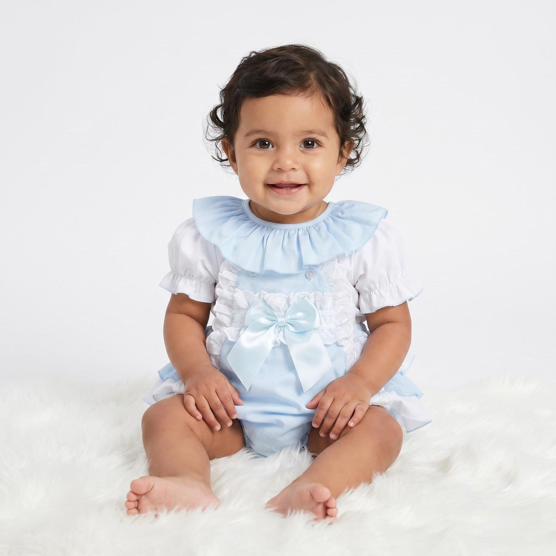 *SALE* Baby Girl Blue Cotton Frilly Romper with Top "2406B"