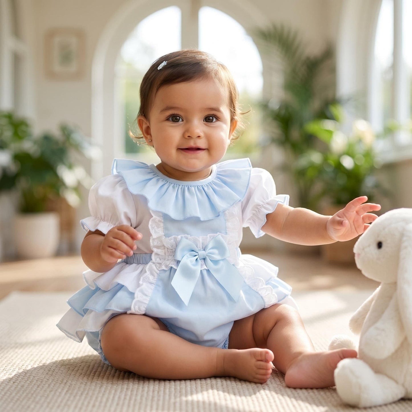 *SALE* Baby Girl Blue Cotton Frilly Romper with Top "2406B"