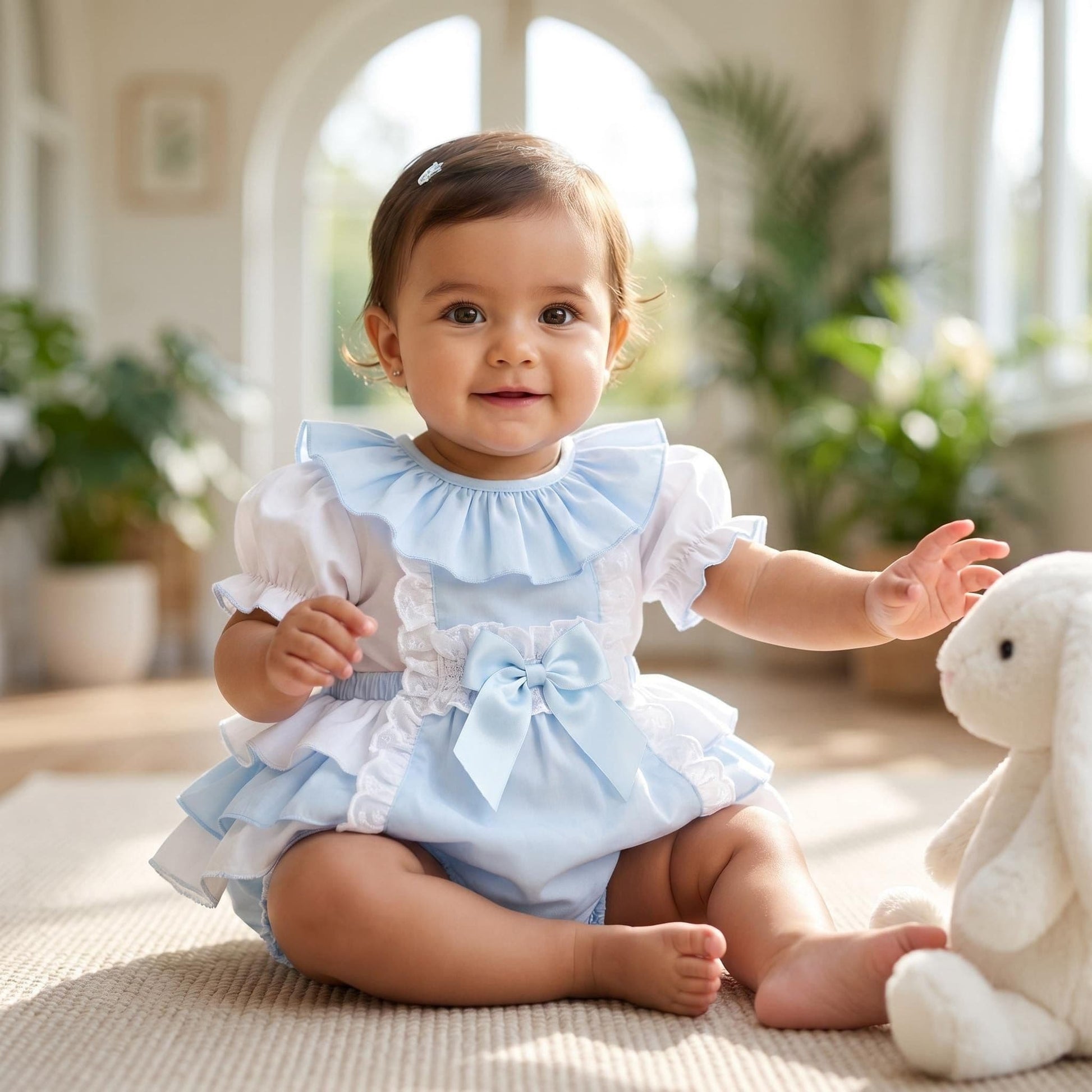 *SALE* Baby Girl Blue Cotton Frilly Romper with Top "2406B"