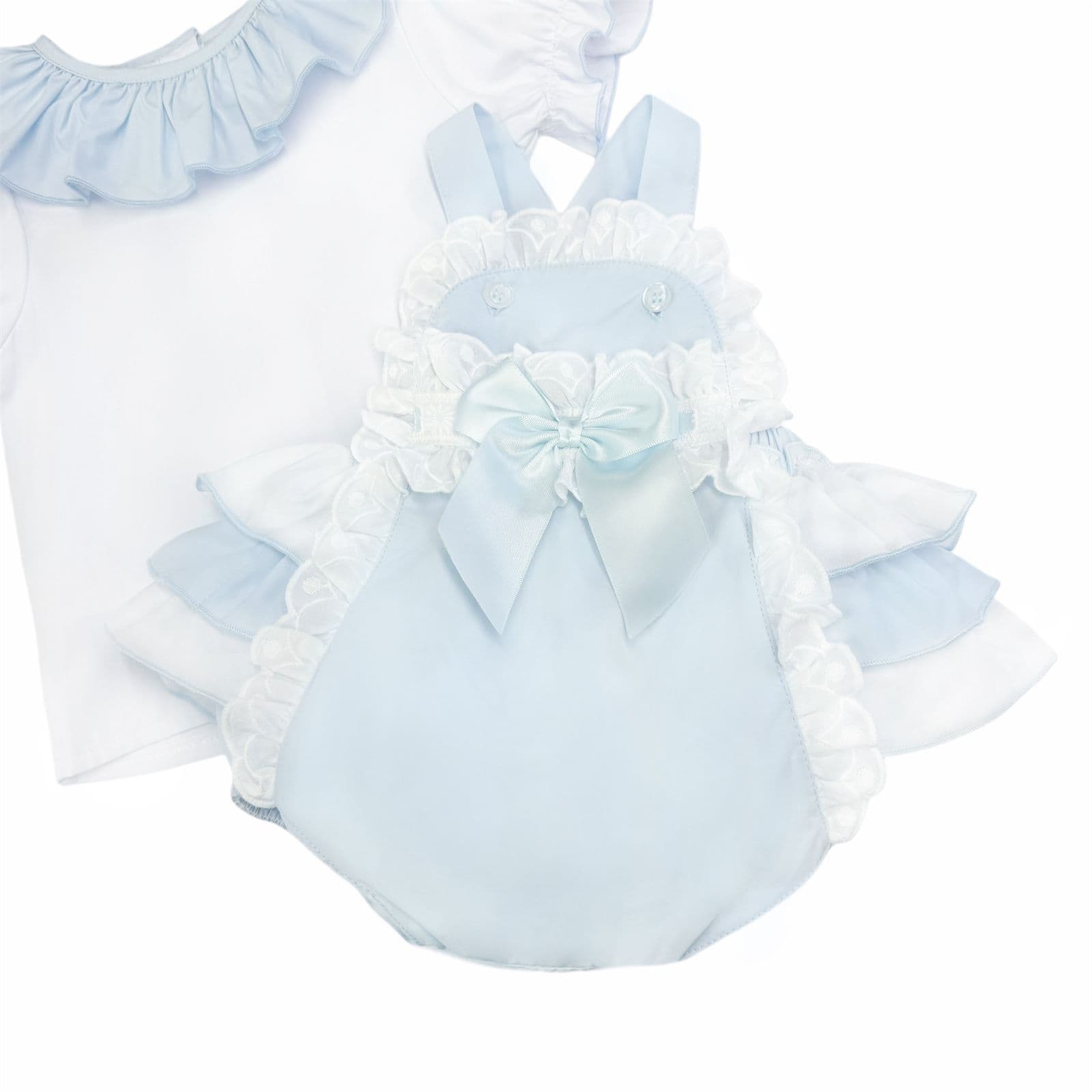 *SALE* Baby Girl Blue Cotton Frilly Romper with Top "2406B"