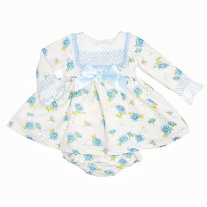 *SALE* Baby Girl Blue/Cream Floral Puff Ball Dress with Pants "MYDC2466"