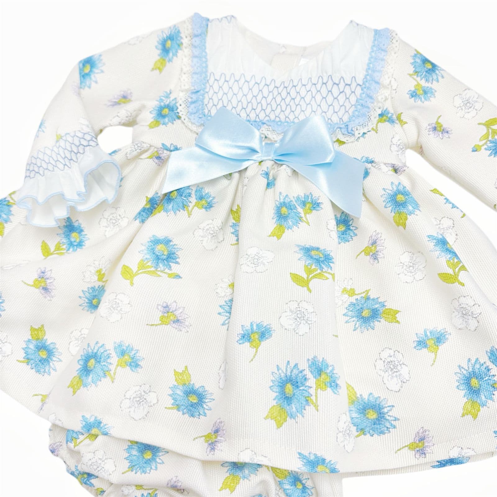 *SALE* Baby Girl Blue/Cream Floral Puff Ball Dress with Pants "MYDC2466"