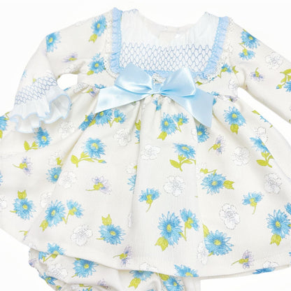 *SALE* Baby Girl Blue/Cream Floral Puff Ball Dress with Pants "MYDC2466"