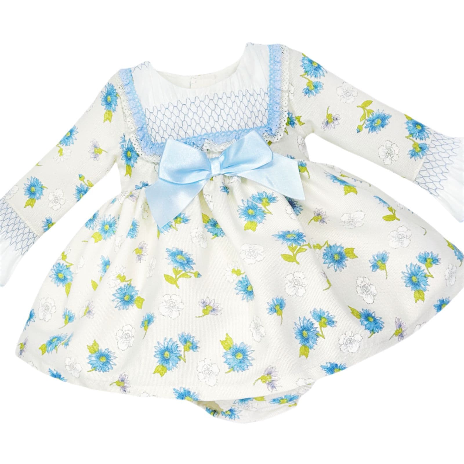 *SALE* Baby Girl Blue/Cream Floral Puff Ball Dress with Pants "MYDC2466"