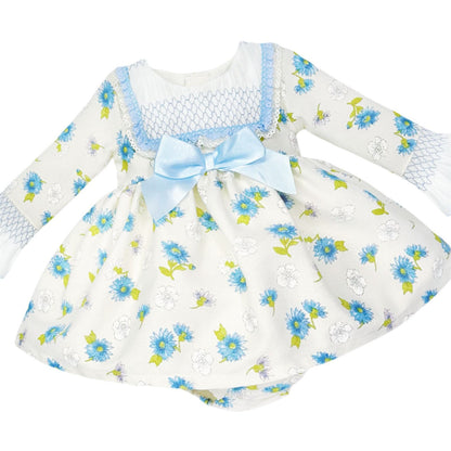 *SALE* Baby Girl Blue/Cream Floral Puff Ball Dress with Pants "MYDC2466"