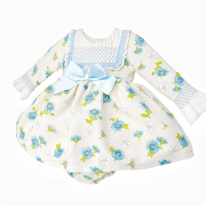 *SALE* Baby Girl Blue/Cream Floral Puff Ball Dress with Pants "MYDC2466"
