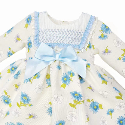 *SALE* Baby Girl Blue/Cream Floral Puff Ball Dress with Pants "MYDC2466"