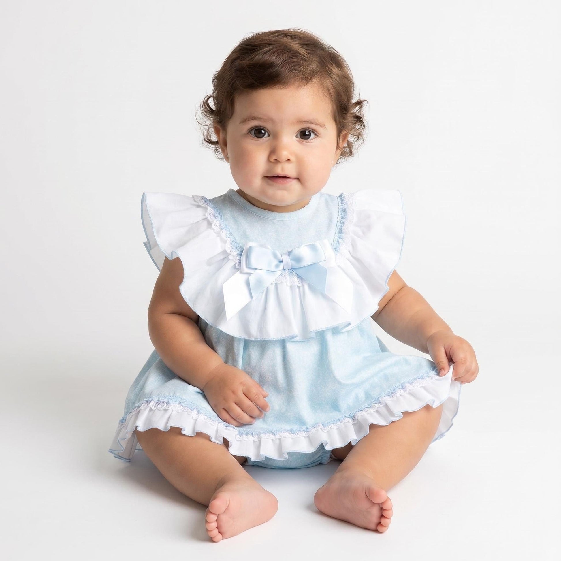 *SALE* Baby Girl Blue Floral Big Collar Puff Dress with Pants "MYD2433B"