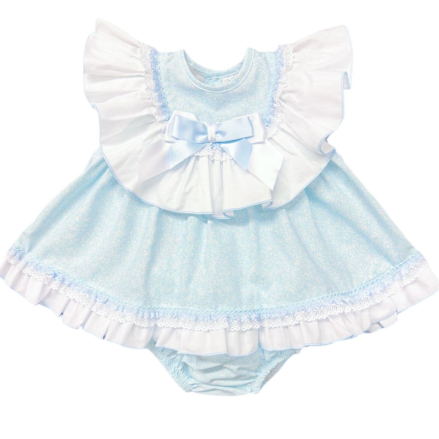 *SALE* Baby Girl Blue Floral Big Collar Puff Dress with Pants "MYD2433B"