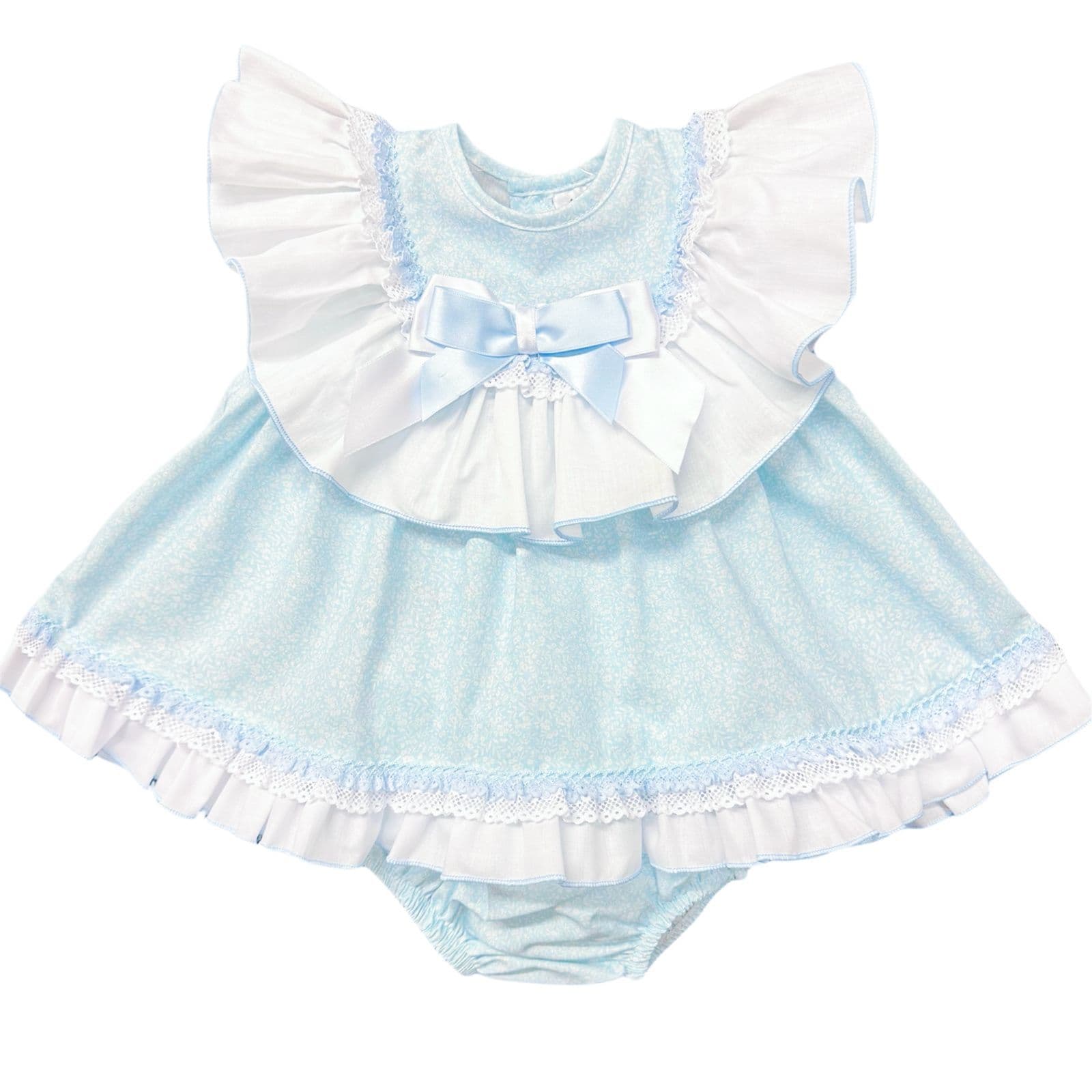 *SALE* Baby Girl Blue Floral Big Collar Puff Dress with Pants "MYD2433B"